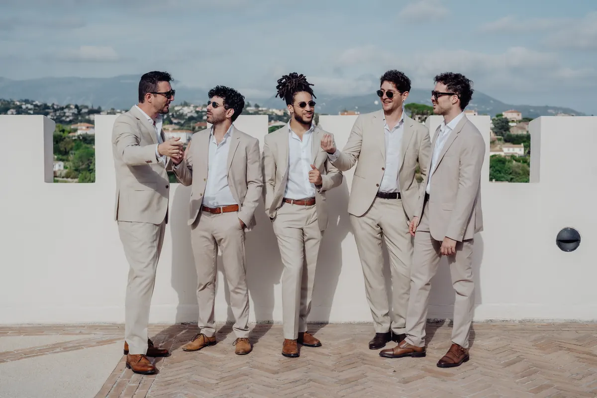 The band on a rooftop above the city