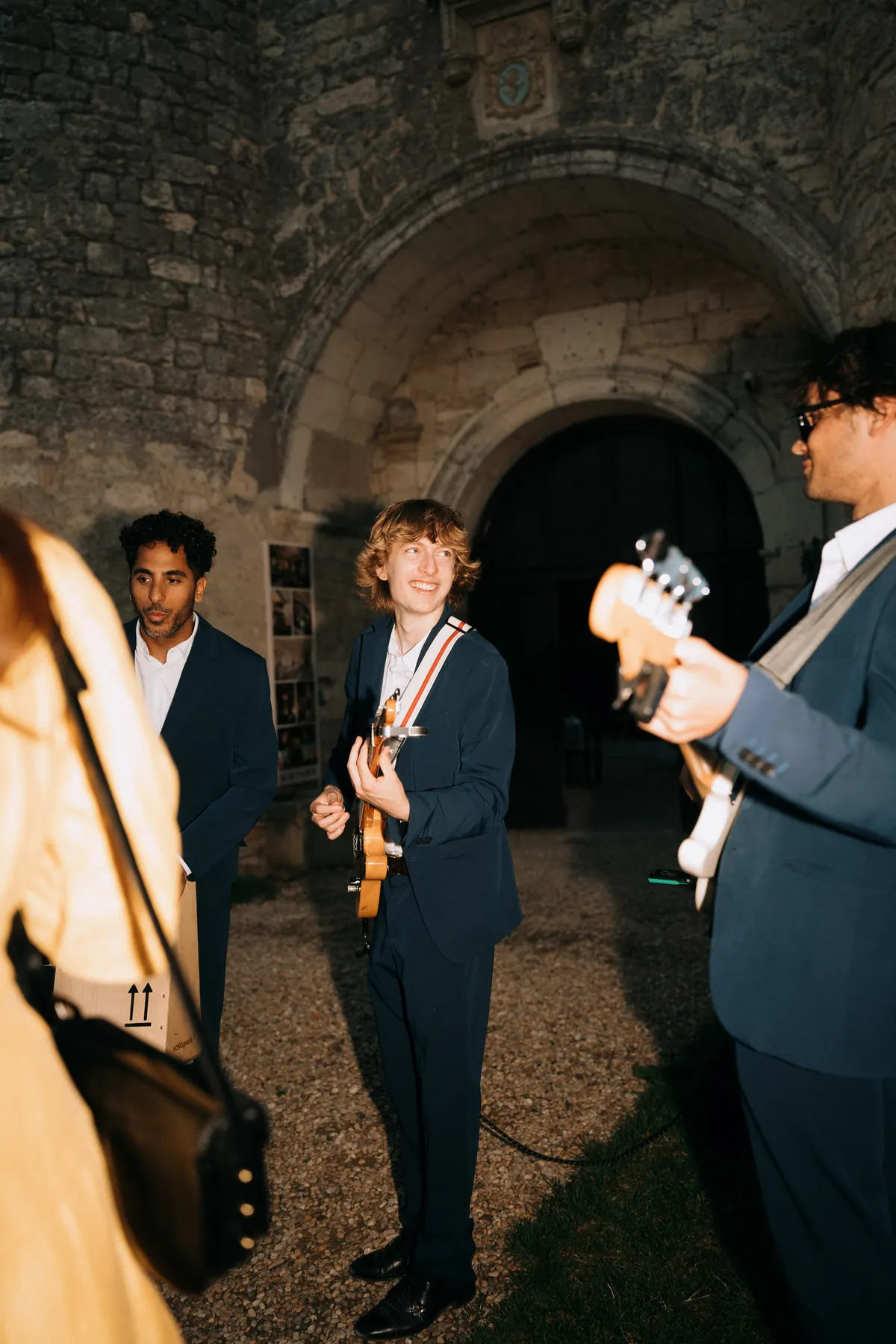 The band in the courtyard of a medieval venue