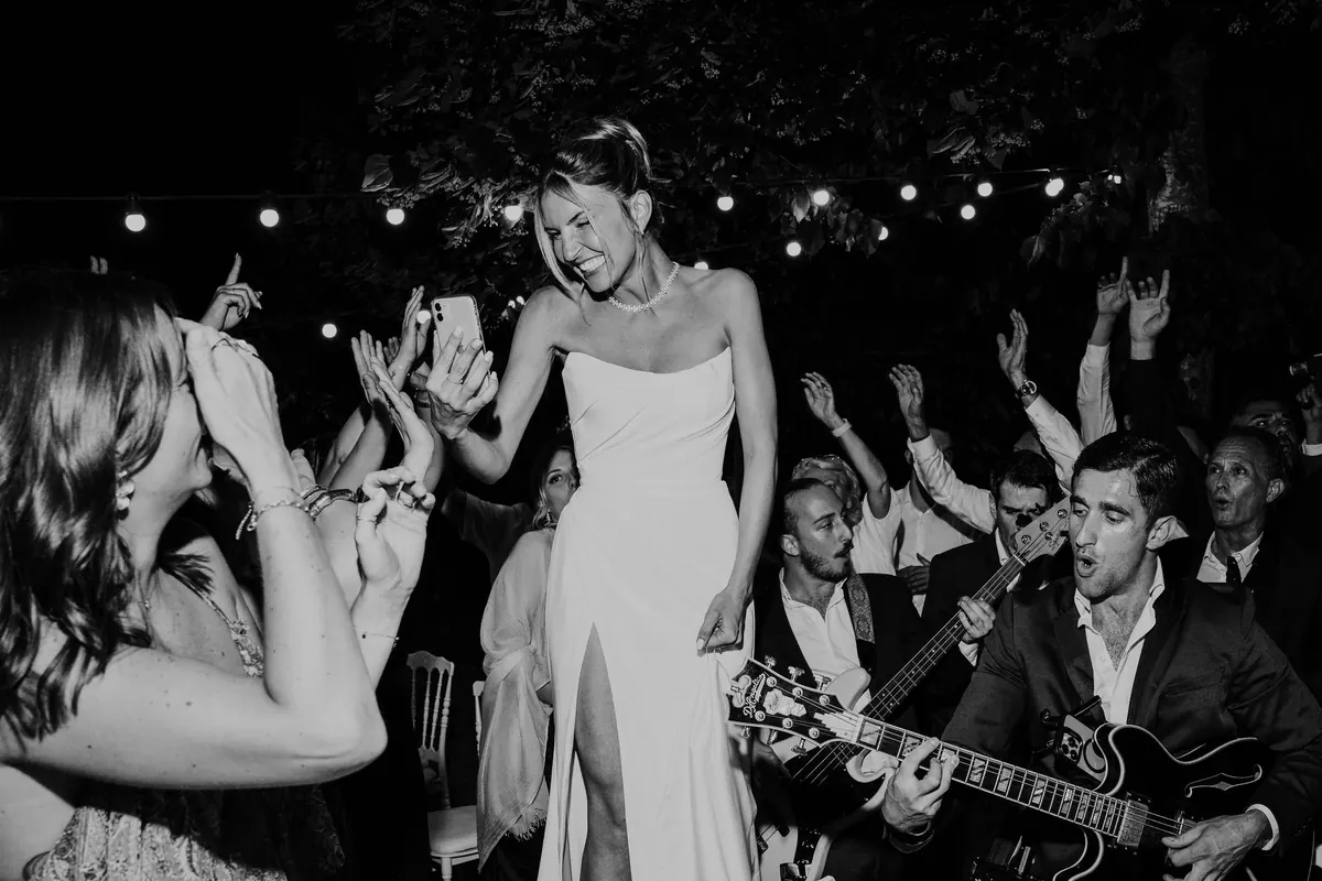 The bride and the band, guests singing along